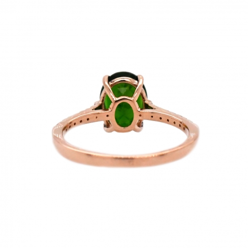 Chrome Diopside Oval 1.99 Carat Ring With Diamond Accent In 14k Rose Gold