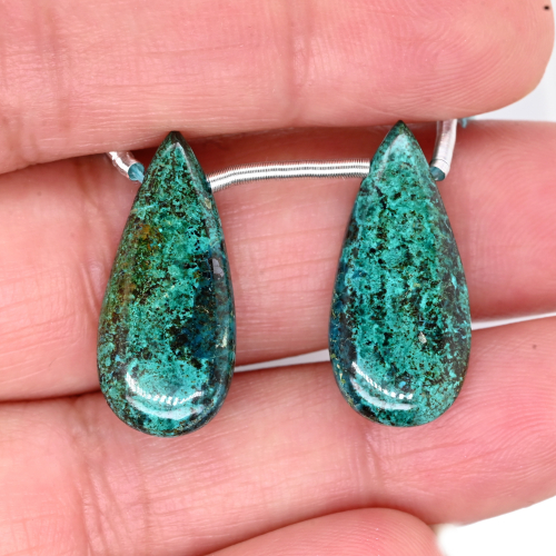 Chrysocolla Drops Almond Shape 23x11mm Drilled Beads Matching Pair