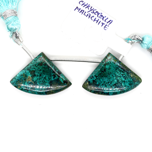 Chrysocolla Drops Fan Shape 23x16mm Drilled Beads Matching Pair