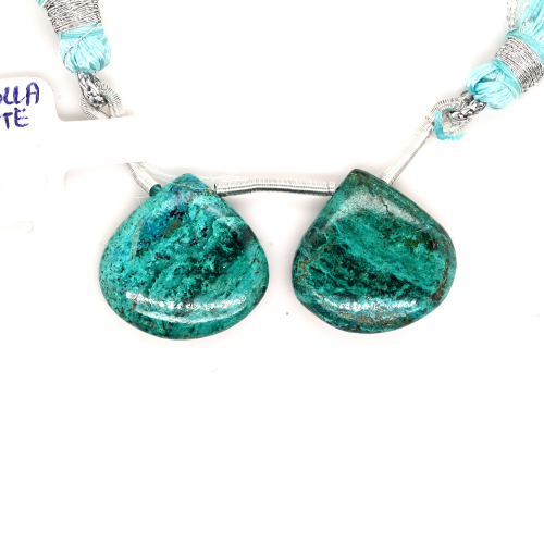 Chrysocolla Drops Heart Shape 17x17mm Drilled Beads Matching Pair
