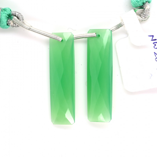 Chrysoprase Chalcedony Drops Baguette Shape 30x8mm Front To Back Drilled Bead Matching Pair