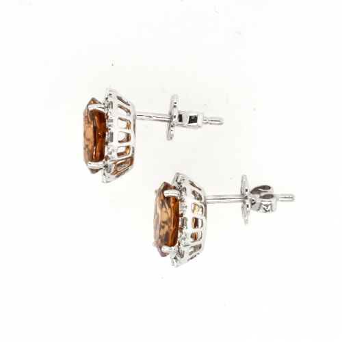 Cinnamon Zircon Oval  5.49 Carat With Accent Diamonds Stud Earrings In 14K White Gold