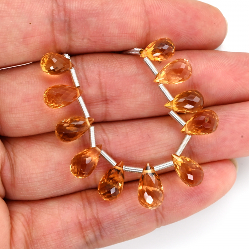 Citrine Drops Briolette Shape 11x7mm to 10x5mm Drilled Beads 11 Pieces Line