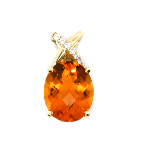 Citrine Oval 3.38 Carat Pendant In 14k Yellow Gold Accented With Diamonds