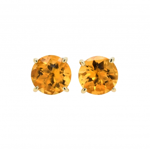 Citrine Round 2.50 Carat Stud Earring In 14k Yellow Gold