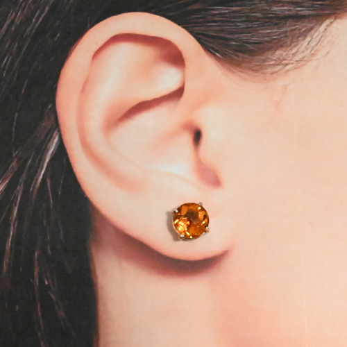 Citrine Round 6.76 Carat Stud Earring In 14K Rose Gold