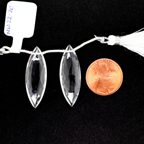Clear Quartz Drops Marquise Shape 31x10mm Drilled Bead Matching Pair