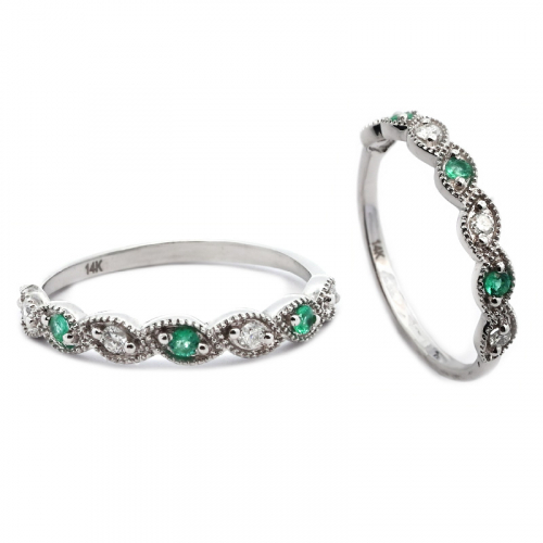 Colombian Emerald 0.06 Carat Stackable Ring Band In 14k White Gold With Diamonds