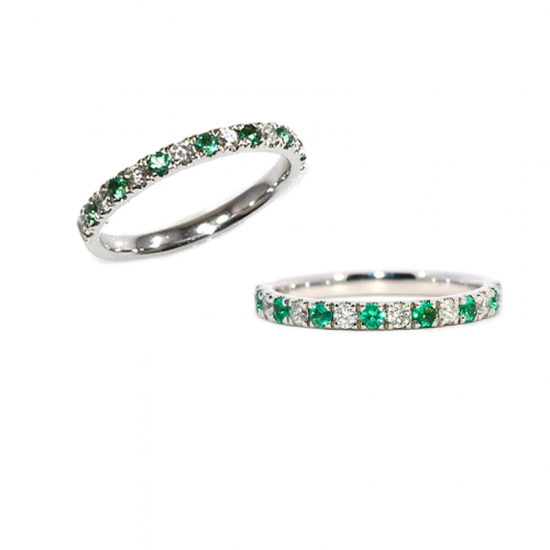 Colombian Emerald 0.19 Carat Ring Band With Diamond Accent In 14k White Gold (rg2578)