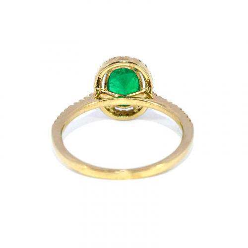 Colombian Emerald Oval 0.83 Carat Ring In 14k Yellow Gold With Accented Diamonds