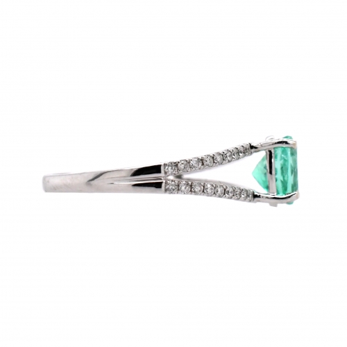 Colombian Emerald Oval 0.83 Carat Ring With Diamond Accent In 14k White Gold