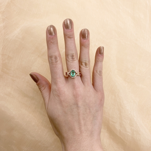 Colombian Emerald Oval 0.85 Carat Ring With Diamond Accent In 14k Rose Gold