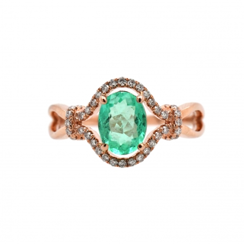 Colombian Emerald Oval 0.85 Carat Ring With Diamond Accent In 14k Rose Gold