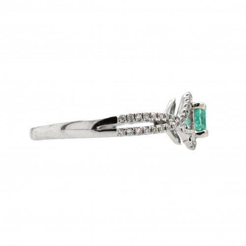 Colombian Emerald Round 0.33 Carat Ring With Diamond Accent in 14K White Gold