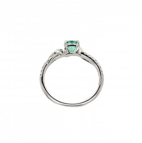 Colombian Emerald Round 0.48 Carat Ring With Accent Diamonds In 14k White Gold