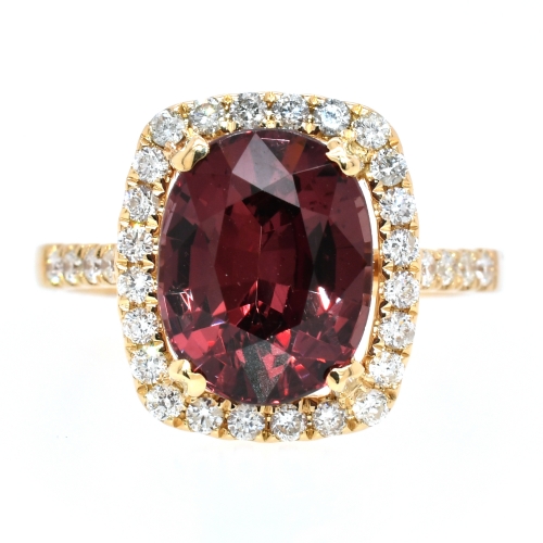 Color Change Garnet 4.51 Carat With Accented Diamond Halo Ring In 14k Yellow Gold