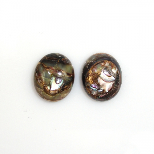 Copper Abalone Shell Cabs Oval 10x12mm Matched Pair Approximately 8 Carat