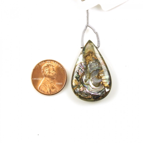 Copper Abalone Shell Drop Almond Shape 32x21mm Drilled Bead Single Pendant Piece