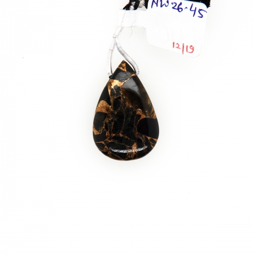Copper Black Obsidian Almond Shape 30x20mm Drilled Bead Single Piece