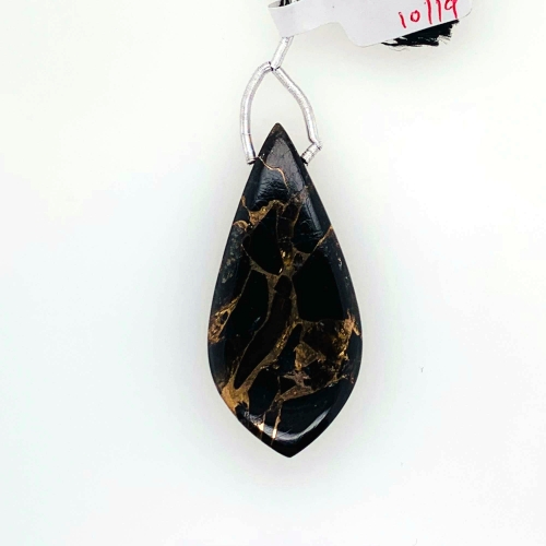 Copper Black Obsidian Leaf Shape 41x21mm Drilled Bead Pendent Piece