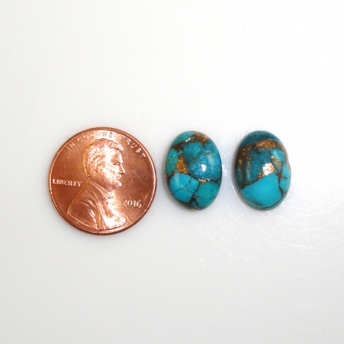 Copper Blue Turquoise Cab Oval 14x10mm Matching Pair Approximately 10 Carat.