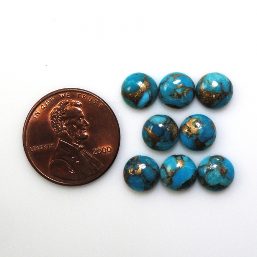 Copper Blue Turquoise Cab Round 7mm Approximately 10 Carat.