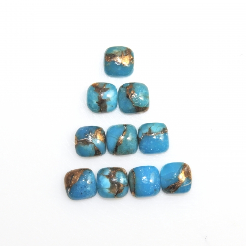 Copper Blue Turquoise Cabs Cushion 6mm Approximately 9 Carat