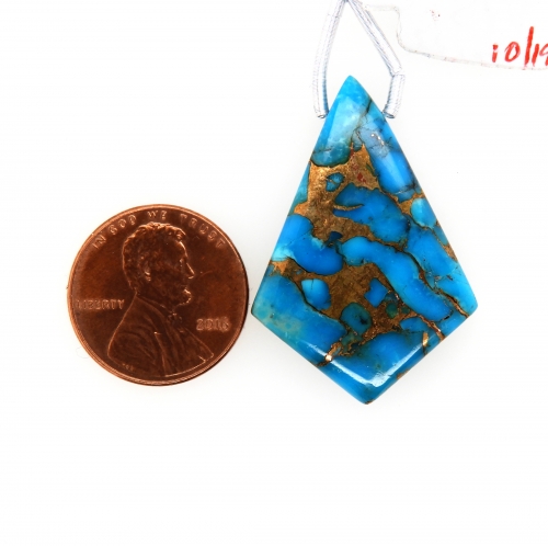 Copper Blue Turquoise Drops Shield Shape 35x23mm Drilled Bead Single Piece