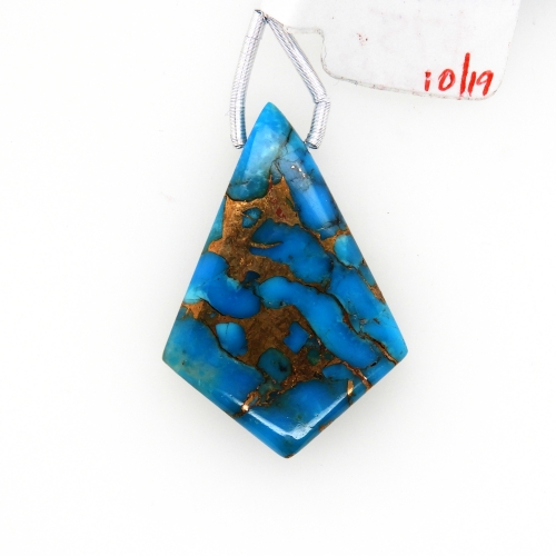 copper Blue Turquoise Drops Shield Shape 35x23mm Drilled Bead Single Piece