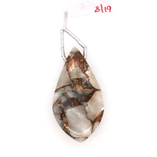 Copper Calcite Drop Leaf Shape 37x20mm Drilled Beads Single Piece