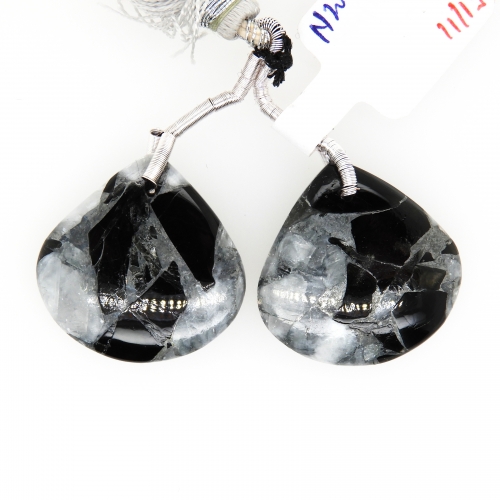Copper Grey Obsidian Drops Heart Shape 21mm Front To Back Drilled Bead Matching Pair