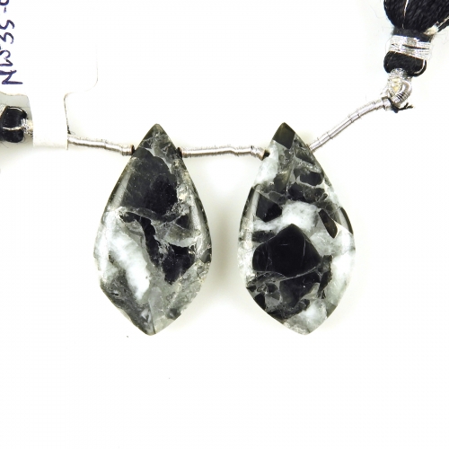Copper Grey Obsidian Drops Leaf Shape 30x18mm Drilled Beads Matching Pair