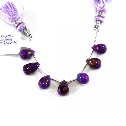 Copper Purple Turquoise Drops Briolette Shape 10x7mm Drilled Beads 7 Pieces Line