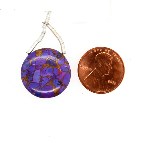 Copper Purple Turquoise Drops Coin Shape 20mm Grilled Beads Single Pendent Piece