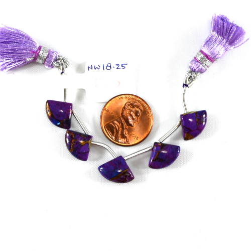 Copper Purple Turquoise Drops Fan Shape 10x13mm Drilled Beads 5 Pieces Line