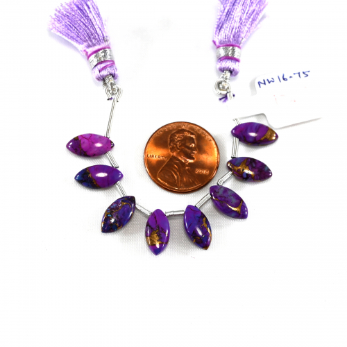 Copper Purple Turquoise Drops Marquise Shape 12x6mm Drilled Beads 8 Pieces Line