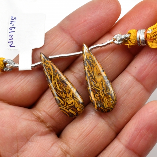 Coquina Jasper Drops Almond Shape 28x10mm Drilled Beads Matching Pair