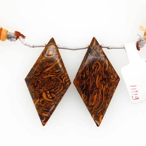 Coquina Jasper Drops Kite Shape 38x20mm Drilled Beads Matching Pair