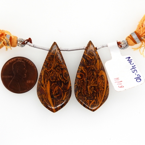 Coquina Jasper Drops Leaf Shape 35x18mm Drilled Beads Matching Pair
