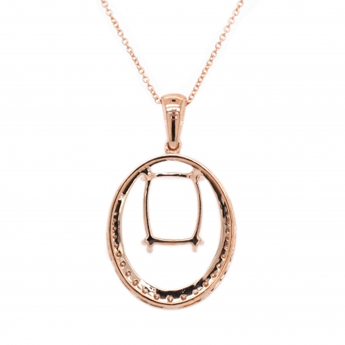 Cushion 10x8mm Pendant Semi Mount in 14K Rose Gold With White Diamonds (PD0786)