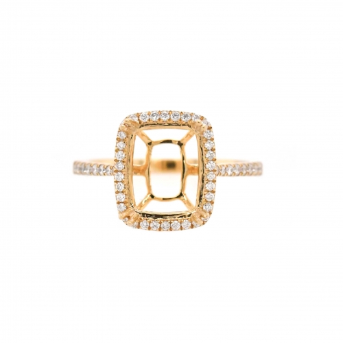 Cushion 10x8mm Ring Semi Mount in 14K Yellow Gold With White Diamond (RG1220)