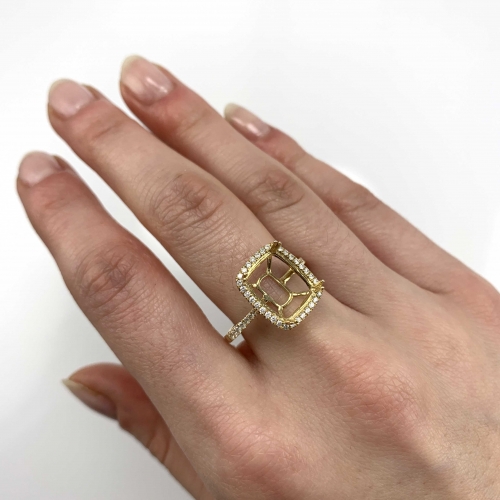 Cushion 11x9mm Ring Semi Mount in 14K Yellow Gold With White Diamond (RG1245)
