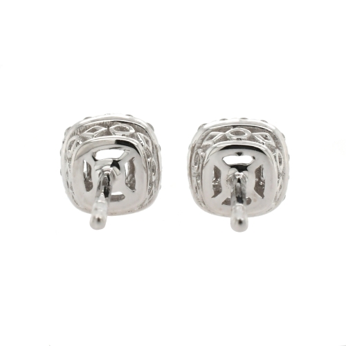 Cushion 3.4mm Halo Earring Semi Mount in 14K White Gold With White Diamonds