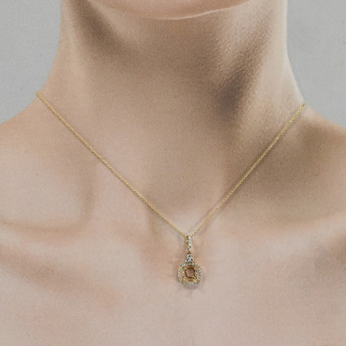 Cushion 6mm Pendant Semi Mount In 14K Yellow Gold With Diamond Accents (Chain Not Included)