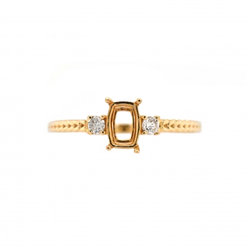 Cushion 6x4mm Ring Semi Mount in 14K Yellow Gold With White Diamond (RG4391)