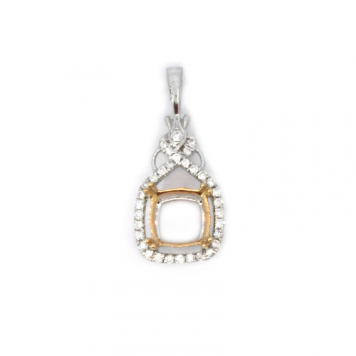Cushion 6x6mm Pendant Semi Mount In 14k Dual Tone (white/yellow) Gold With Diamond Accents