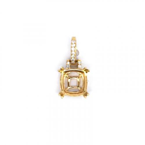 Cushion 6x6mm Pendant Semi Mount In 14k Yellow Gold With Diamond Accents