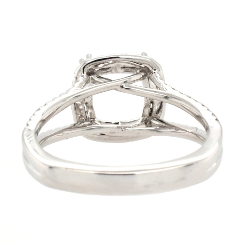 Cushion 7.5mm Ring Semi Mount In 14k White Gold With White Diamonds