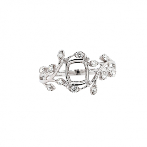 Cushion 7x6mm Ring Semi Mount In 14K white Gold With Accent Diamonds (RG3595)