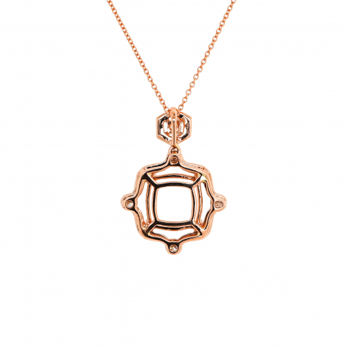 Cushion 9mm Pendant Semi Mount in 14K Rose Gold with Accent Diamonds (PD1878) Part of Matching Set